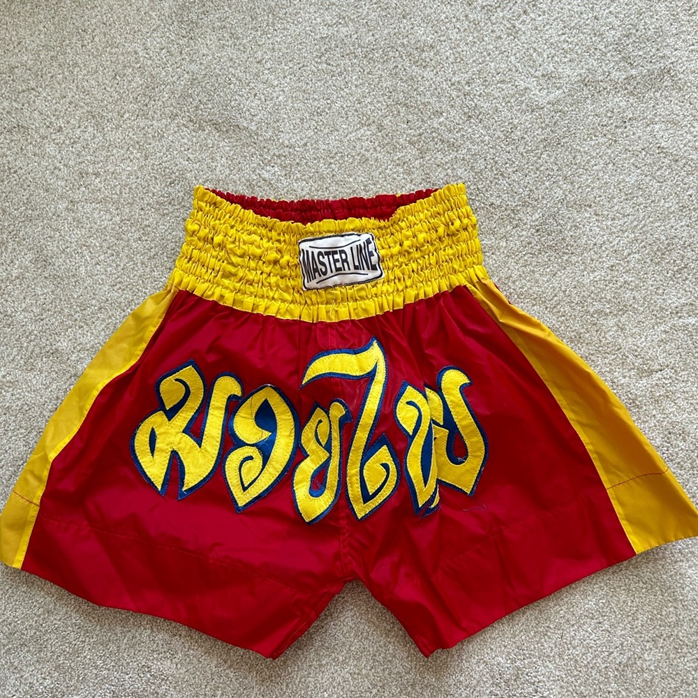 Kids Muay Thai Shorts - Red and Yellow
